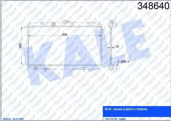 KALE 348640 Su Radyator Nissan Almera Ii/Primera 1.5-1.6-1.8 16v 00=>(Mt) (16mm) (Al/Pl/Brz)
